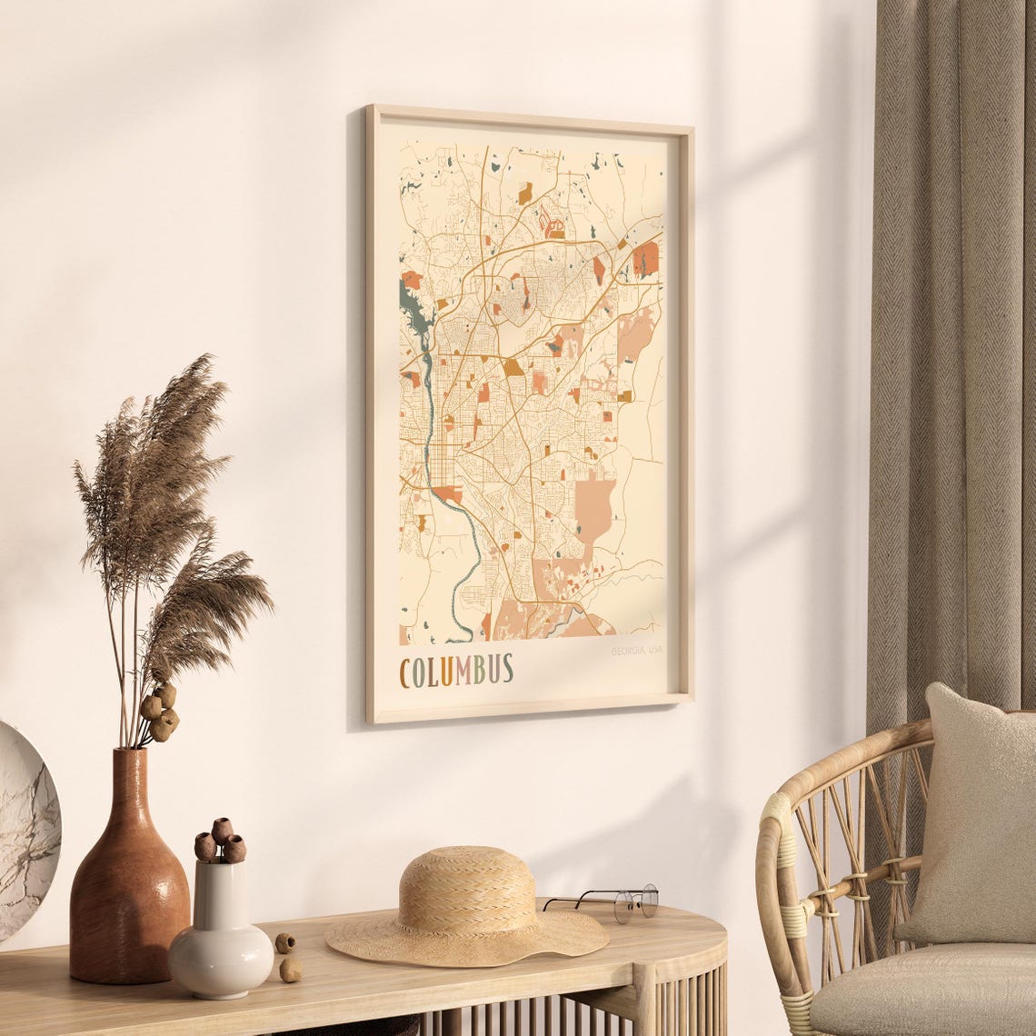 Columbus Georgia Colorful Modern Boho City Street Map Decor Poster - Image 3