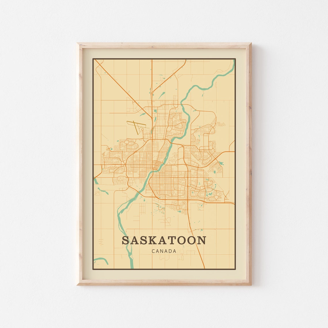 Saskatoon Canada Vintage Street Map City Art Poster Home Decor Gift