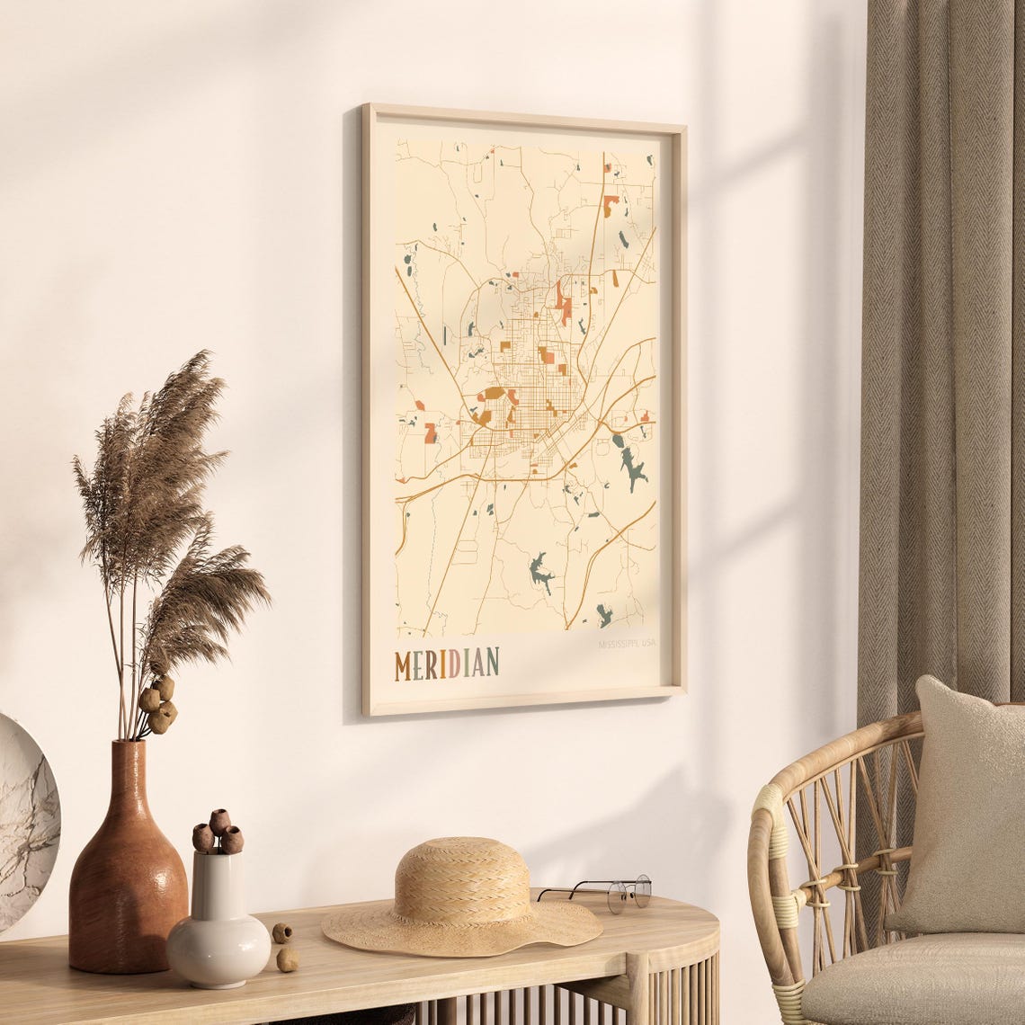 Meridian Mississippi Scandinavian Boho City Map Wall Decor Poster - Image 3