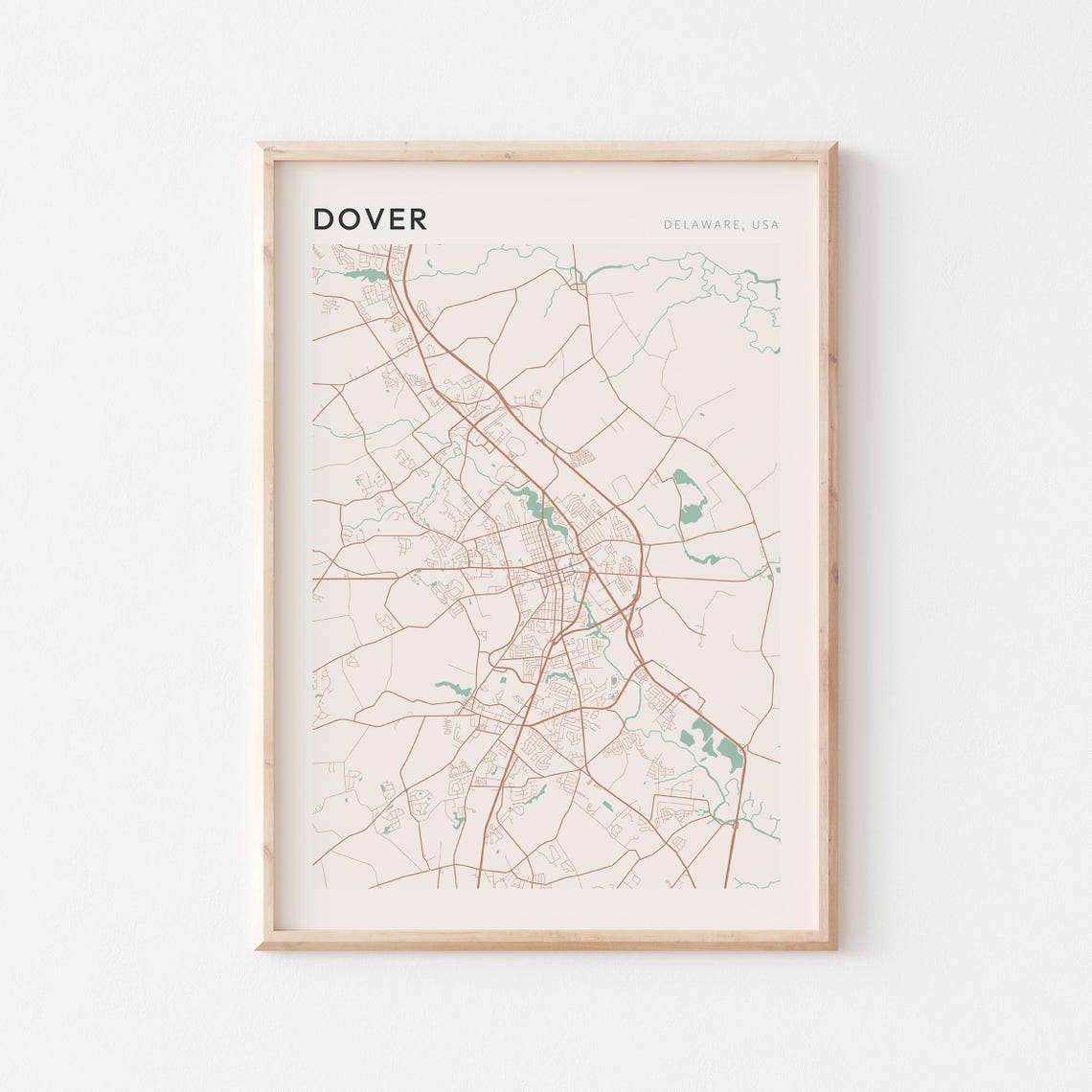 Dover Delaware Minimalist City Street Map Poster Boho Wall Decor