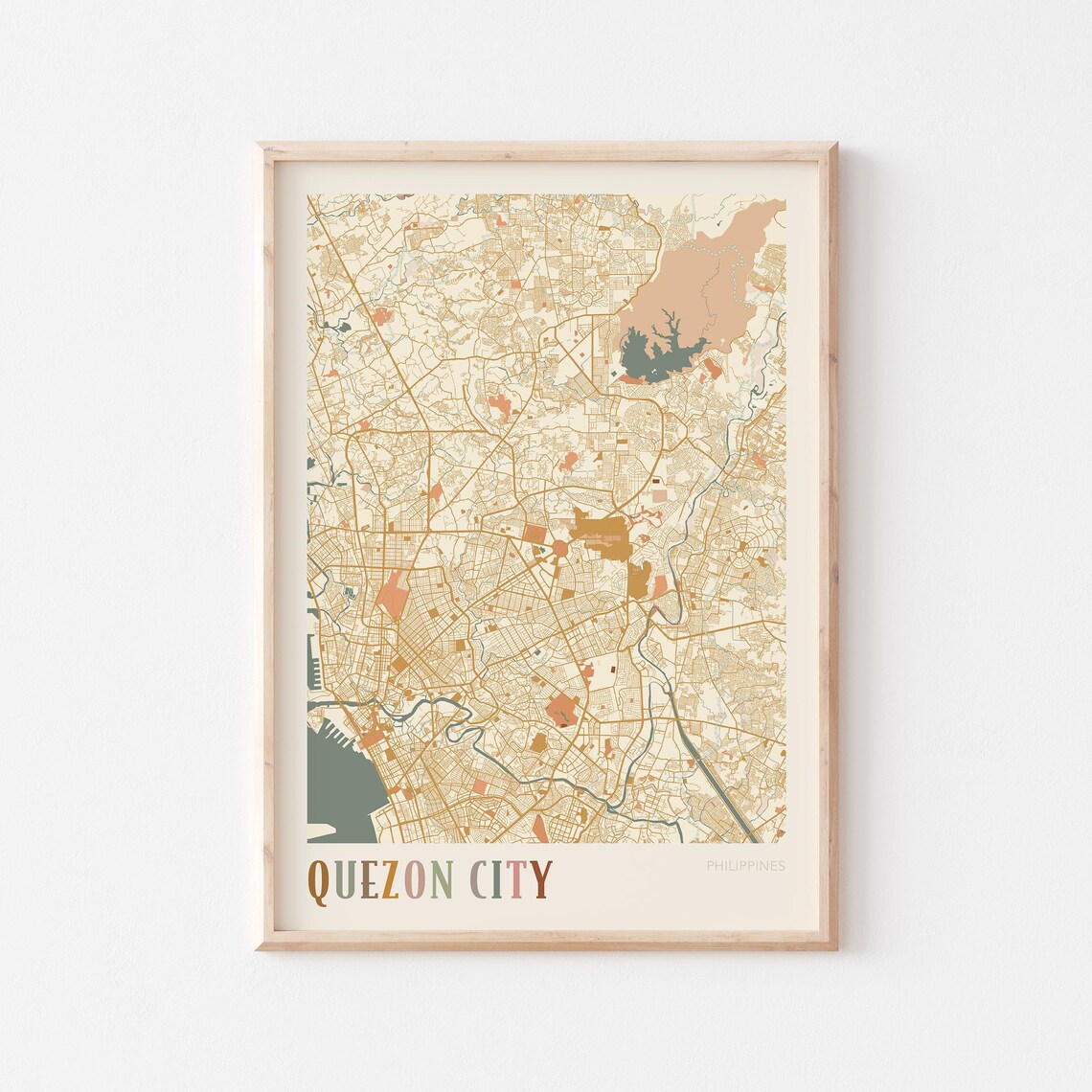Quezon City Map, Philippines Boho Travel Poster