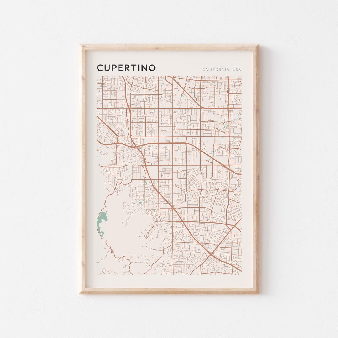 Cupertino California Minimalist Street Map Poster in Blush and Sage