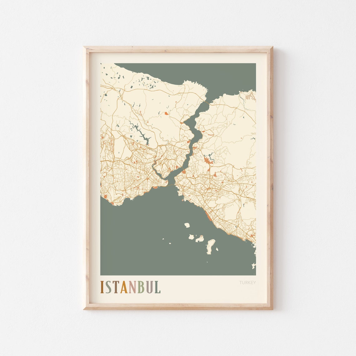 Istanbul Turkey Minimalist Street Map Poster in Boho Neutral Tones