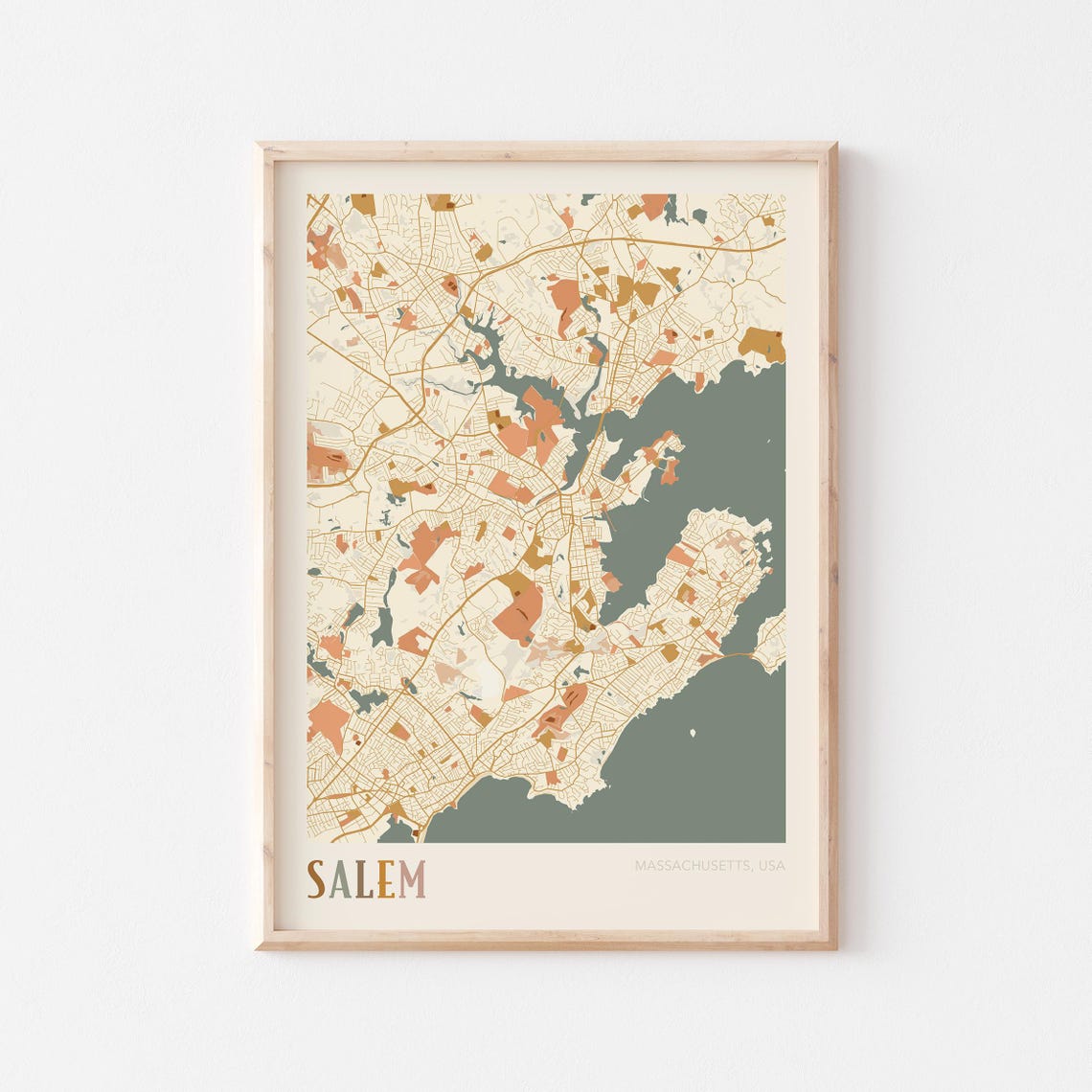 Salem Massachusetts Scandinavian Boho City Map Wall Decor Poster