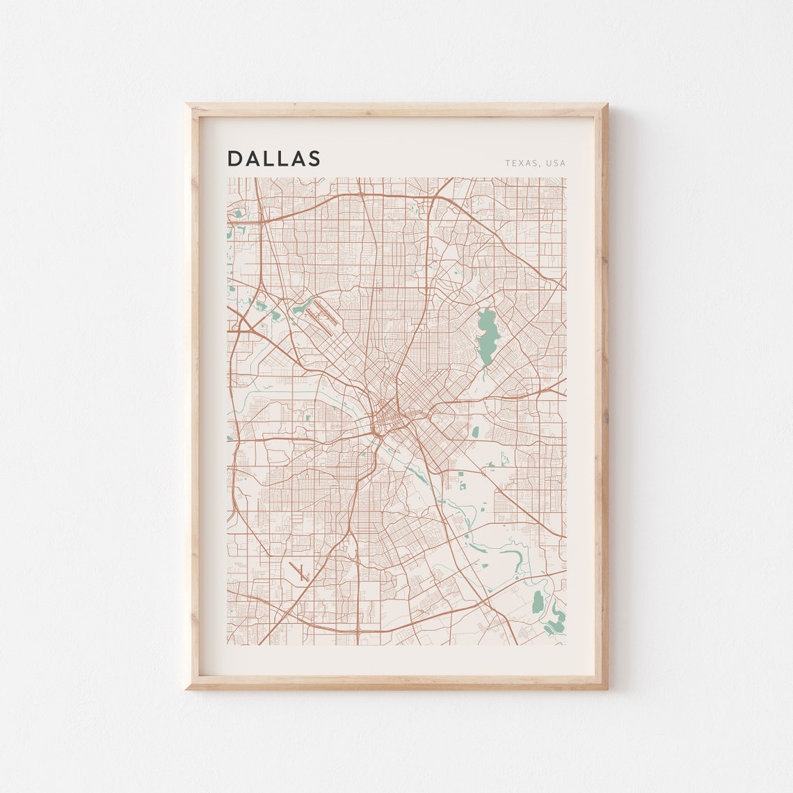 Dallas Texas Minimalist City Street Map Travel Art Decor Poster