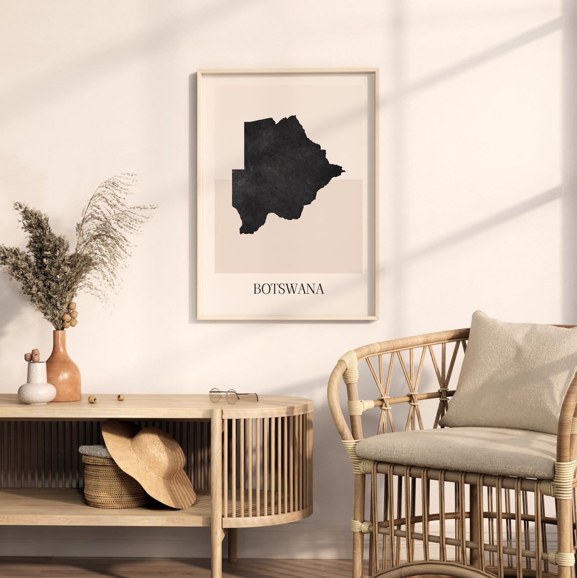 Botswana Boho Minimalist Black Country Silhouette Map Art Poster - Image 2