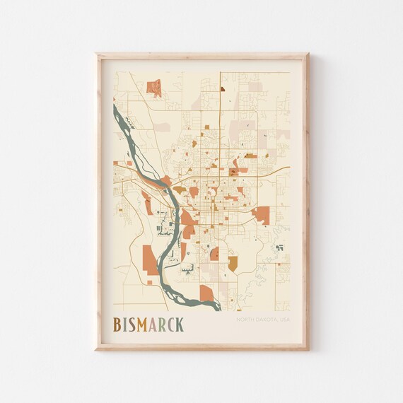 Bismarck North Dakota Vintage Boho Style City Street Map Poster