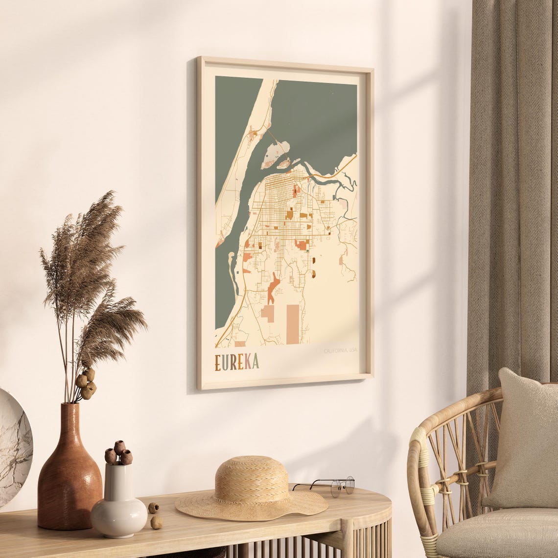 Eureka California Warm Tones City Map Poster for Living Room Decor - Image 3