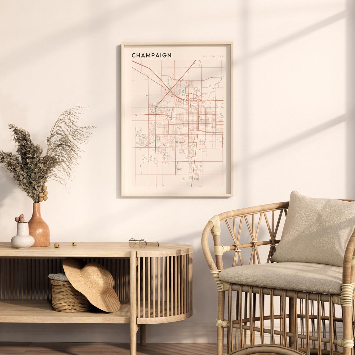 Champaign Illinois Minimalist Terracotta Street Line Map Poster - Image 2