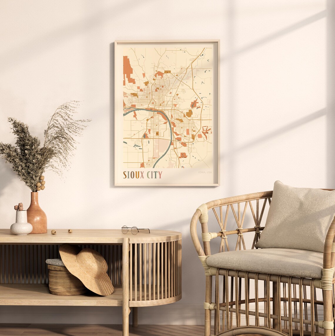 Sioux City Iowa City Map Poster Earth Tone Boho Minimalist Map Wall Decor Gift - Image 2