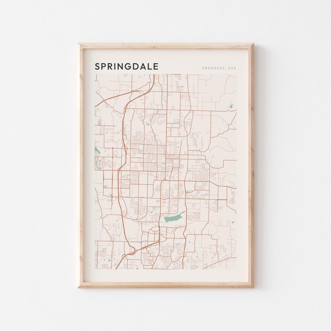 Springdale Arkansas Modern Minimalist Copper Street Map Decor Poster