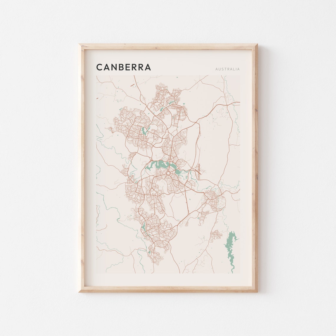 Canberra Australia Minimalist City Map Poster with Lake Burley Griffin