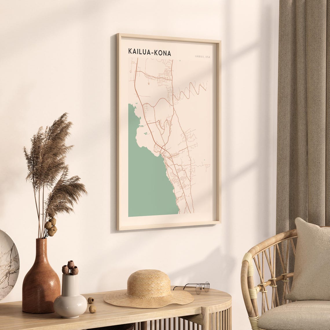Kailua Kona Map Poster Kailua Kona Print Kailua Kona Poster Kailua Kona Wall Art Hawaii Travel Gift Farmhouse Wall Decor - Image 3
