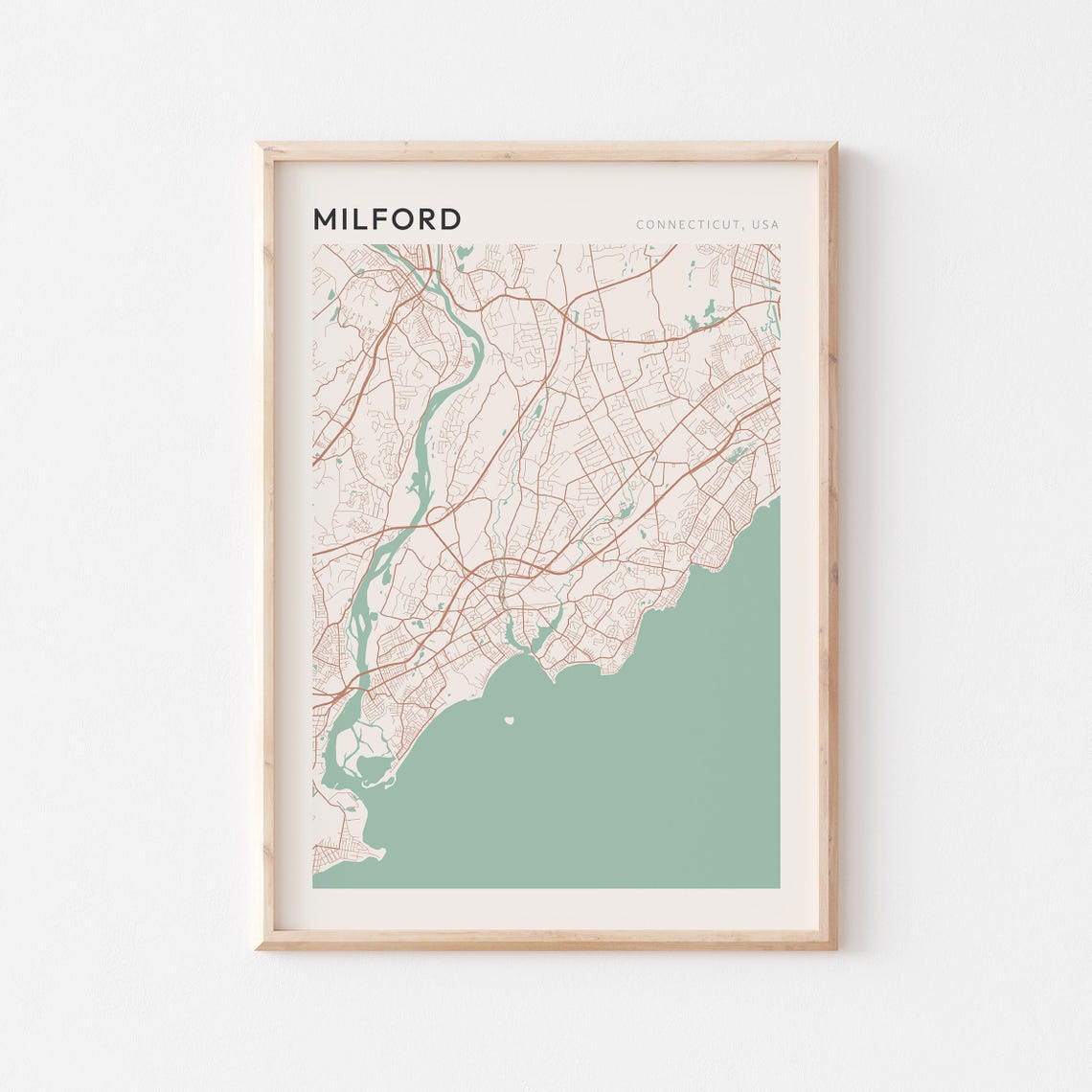 Milford Connecticut Minimalist Coastal City Map Poster Boho Wall Decor