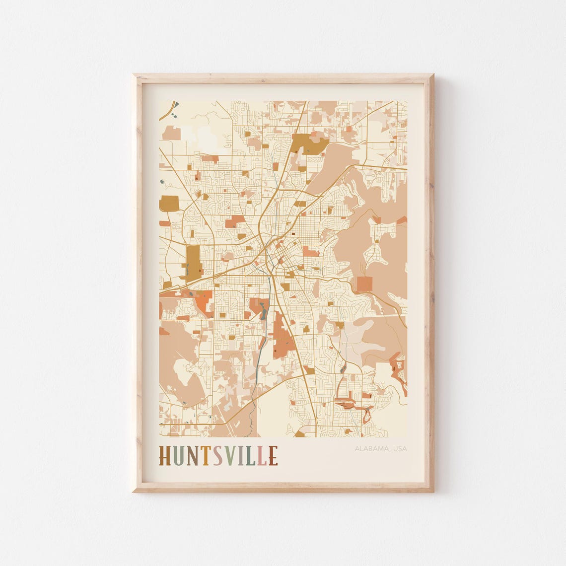 Huntsville Alabama Boho City Map Art Poster for Hometown Pride