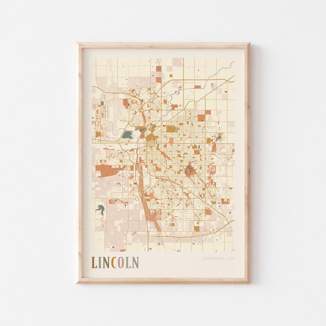 Lincoln Nebraska Boho City Street Map Hometown Wall Decor Poster