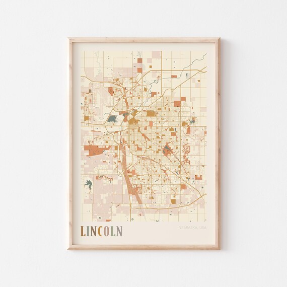Lincoln Nebraska Boho City Street Map Hometown Wall Decor Poster
