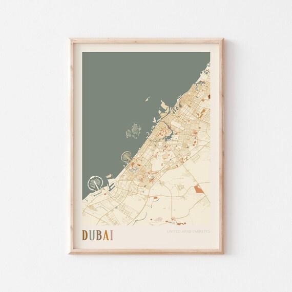 Dubai Map Poster Print Wall Art United Arab Emirates Travel Gift Boho