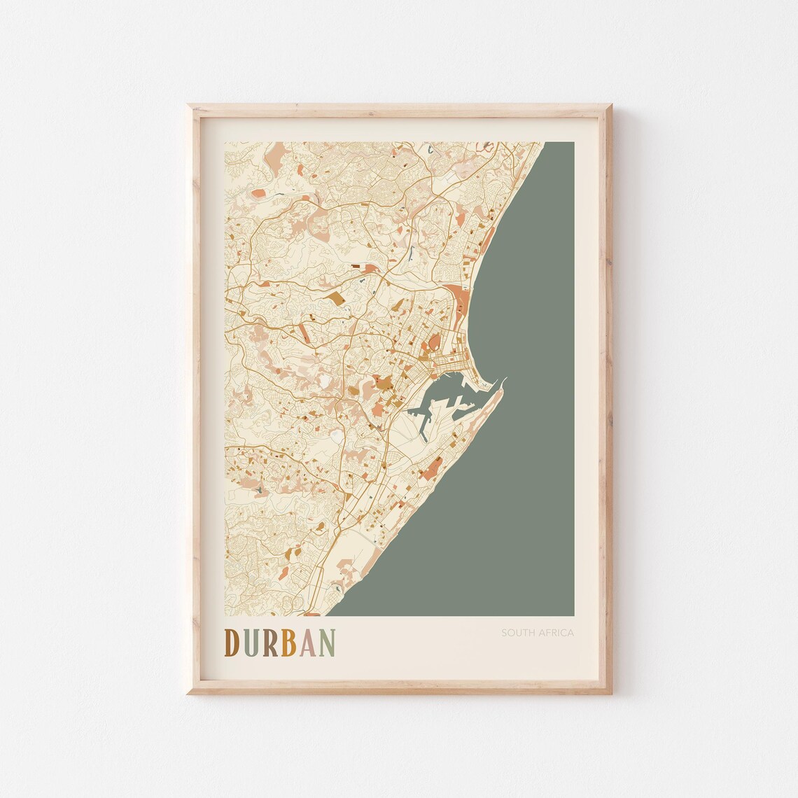 Durban Map Poster Print Wall Art South Africa Travel Gift Boho Decor