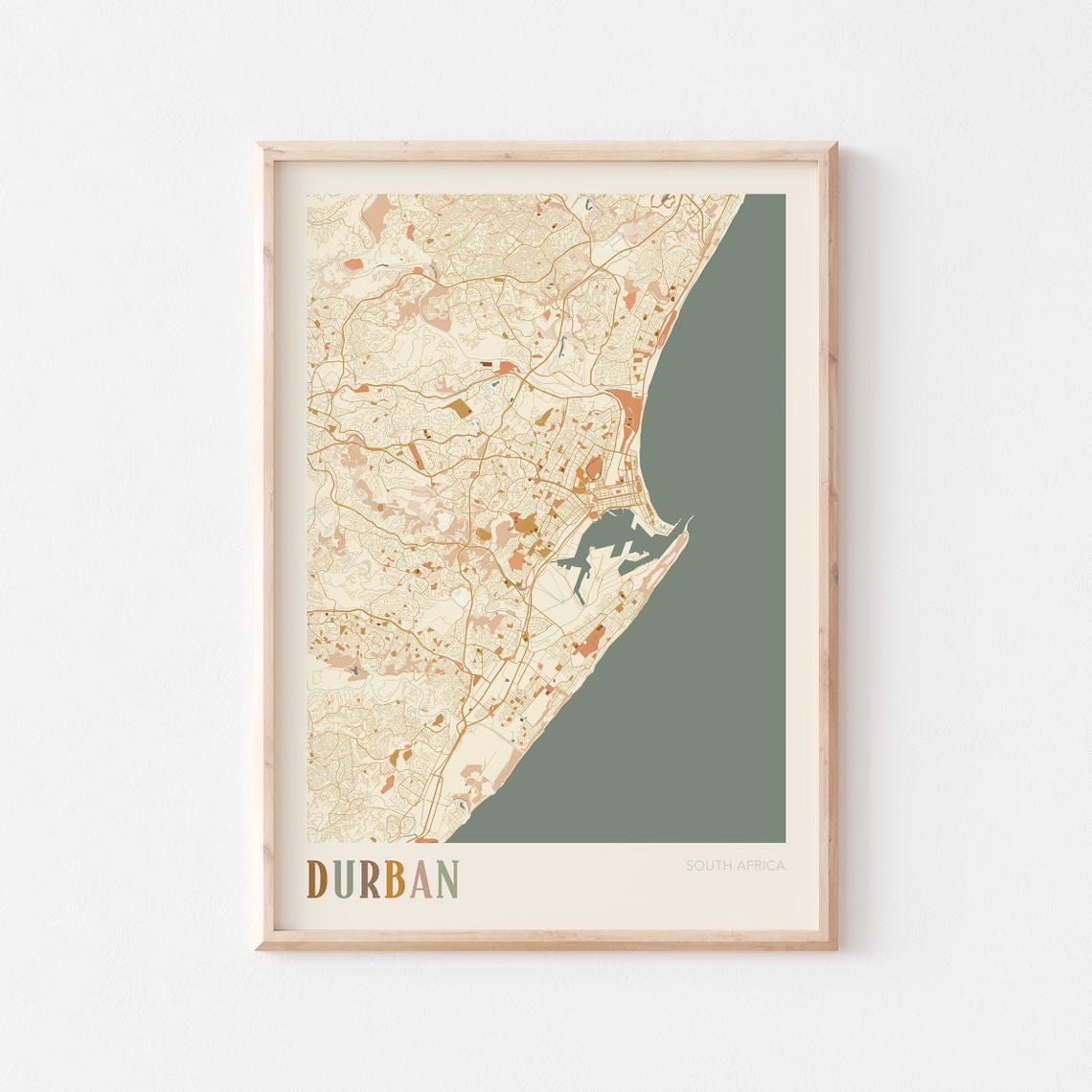 Durban South Africa Coastal City Map Minimalist Travel Poster