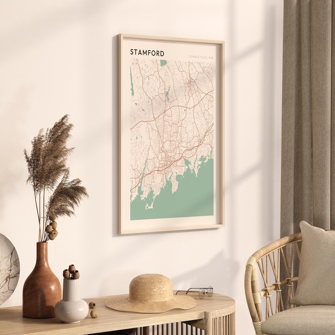 Stamford Connecticut Minimalist Coastal City Map Poster Boho Wall Decor - Image 3