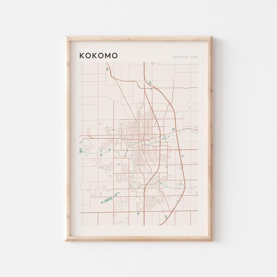 Kokomo Indiana City Map Poster Minimalist Line Art Modern Wall Decor Gift