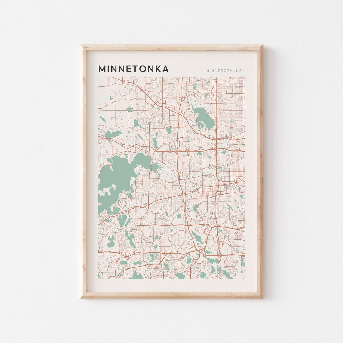 Minnetonka Minnesota Minimalist Copper Line Art Street Map Poster