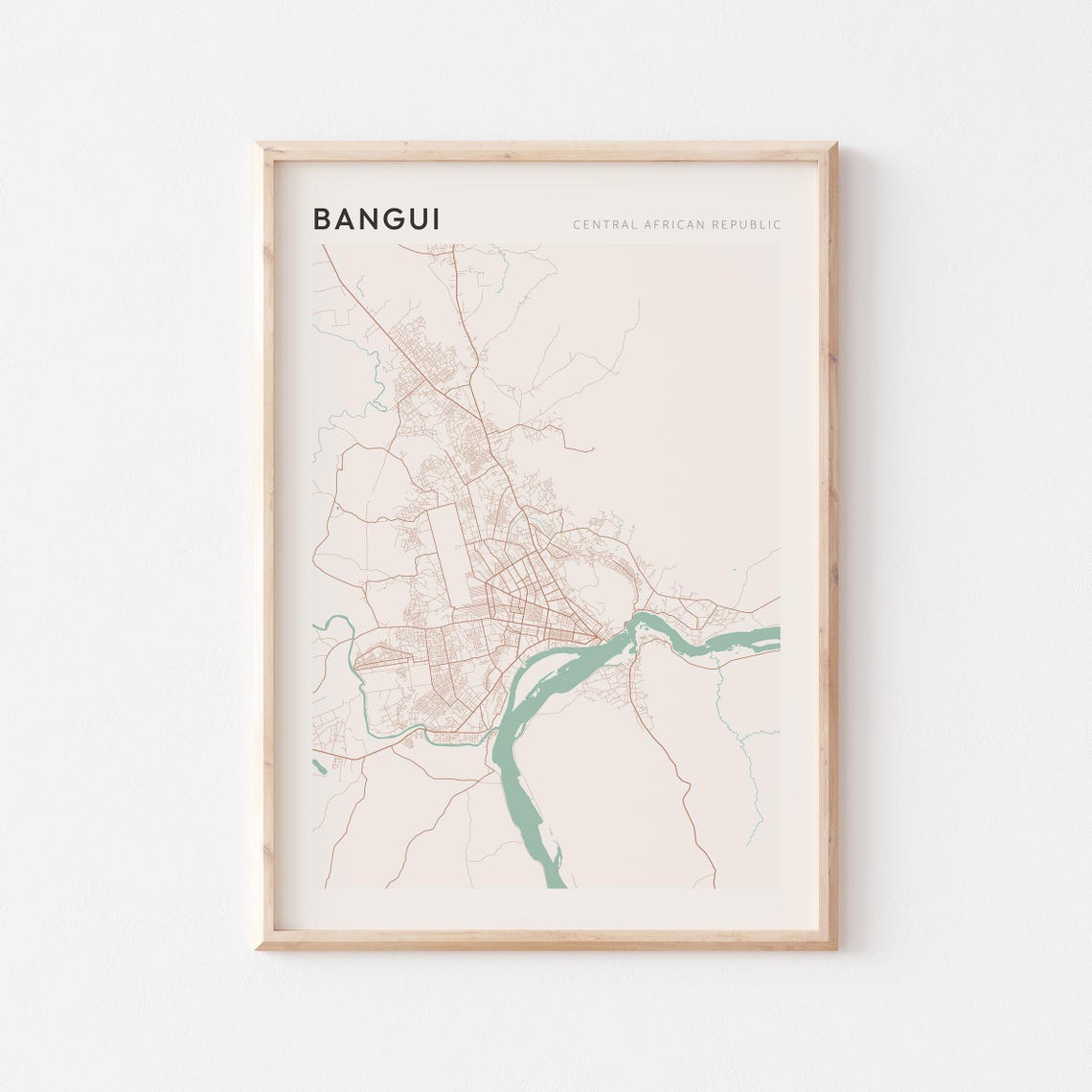 Bangui Central African Republic City Map Teal River Travel Poster