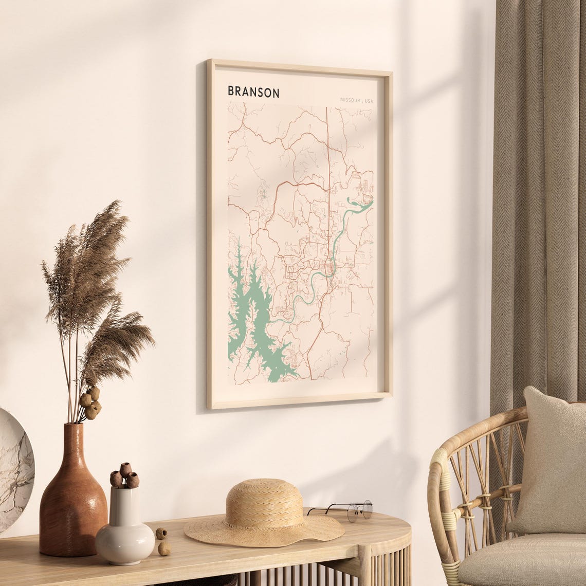 Branson Missouri Street Map Poster in Warm Brown Sage and Cream Tones - Image 3