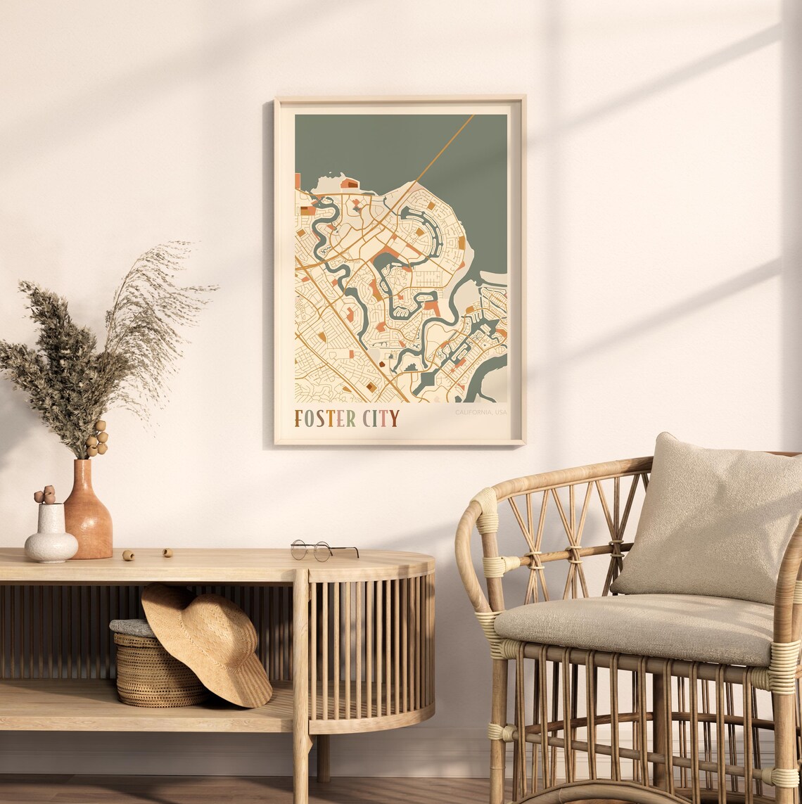 Foster City Map Poster, Boho Travel Wall Art - Image 2
