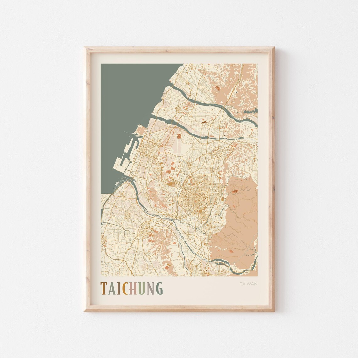 Taichung Map Poster Print Wall Art Taiwan Travel Gift Boho