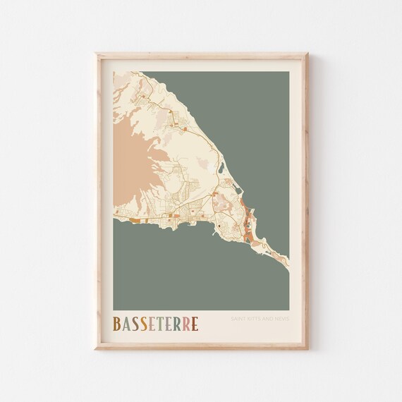 Basseterre Map Poster Print Wall Art Saint Kitts And Nevis Travel Gift Boho