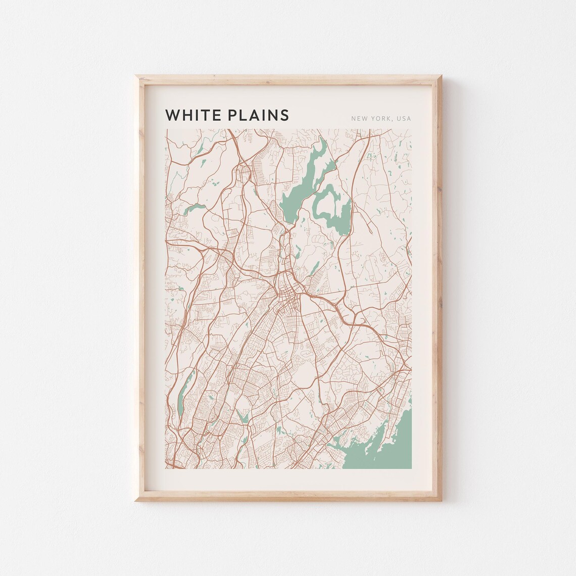 White Plains New York Westchester Minimalist Line Art City Map Poster