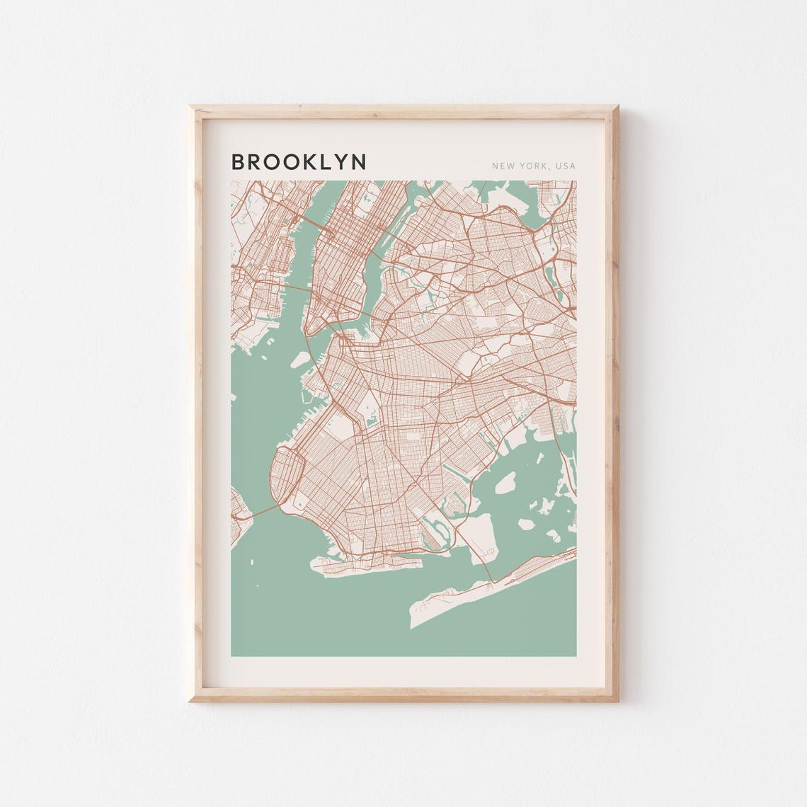Brooklyn New York USA Modern Beige Minimal City Street Map Poster