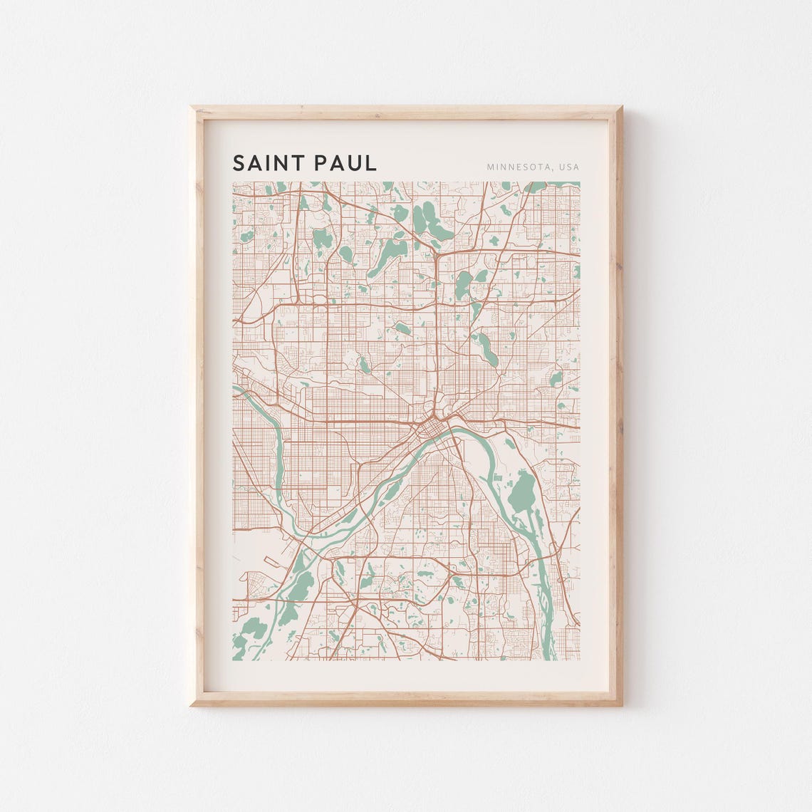Saint Paul Minnesota Minimalist Copper Line Art Street Map Poster