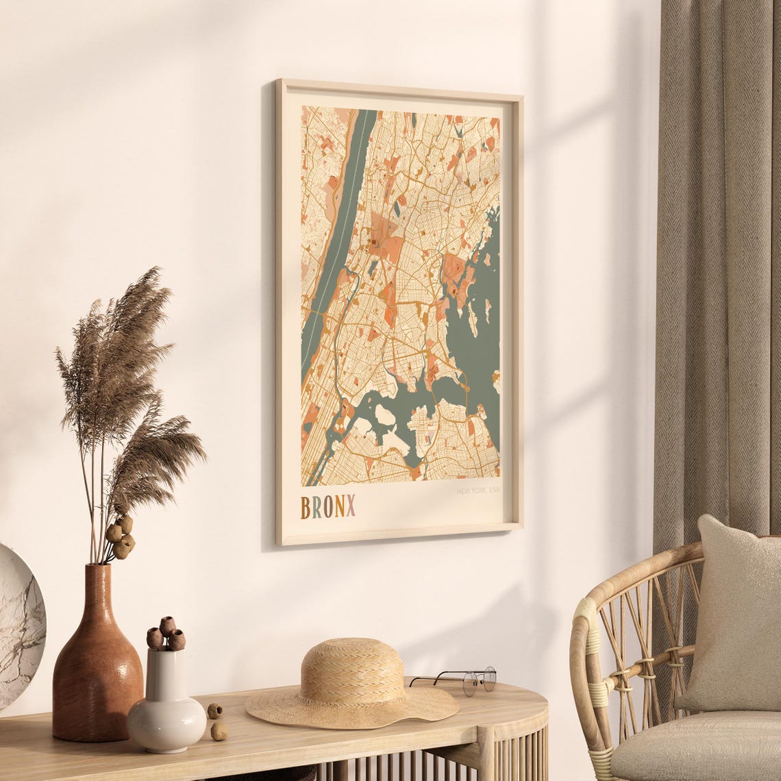 Bronx New York City Vintage Boho Style Street Map Art Poster - Image 3