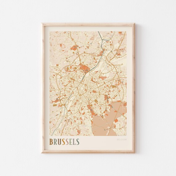 Brussels Belgium Scandinavian Boho City Map Wall Decor Poster