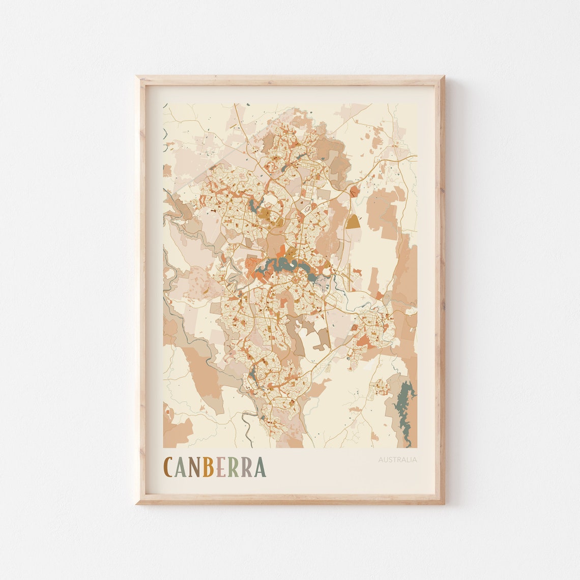 Canberra Australia Retro City Map Poster with Lake Burley Griffin