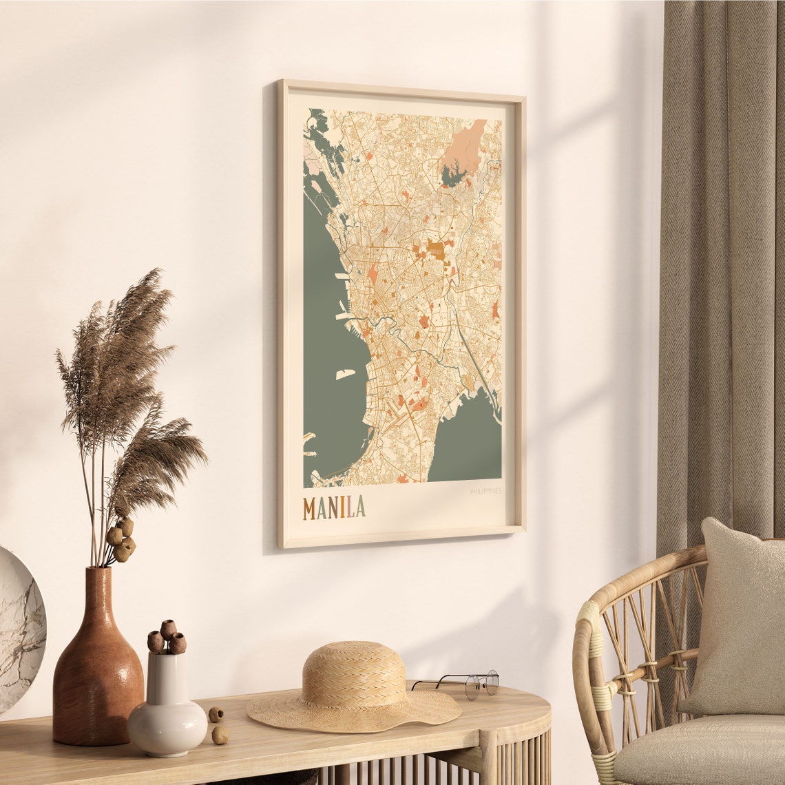 Manila Philippines Minimalist Street Map Poster in Boho Neutral Tones - Image 3