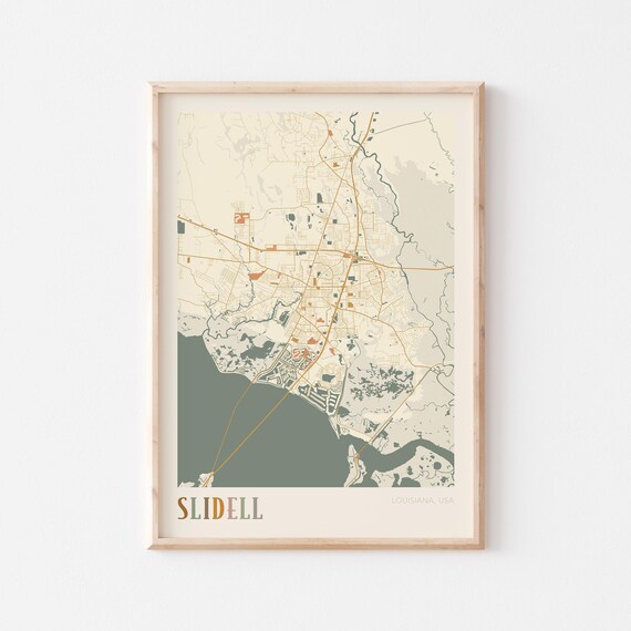 Slidell Louisiana Modern Terracotta City Street Map Art Poster
