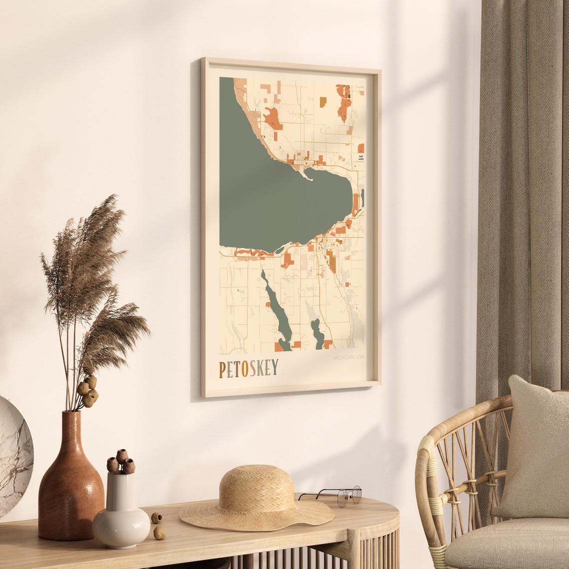 Petoskey Michigan Vintage Style Warm Tone City Street Map Poster - Image 3