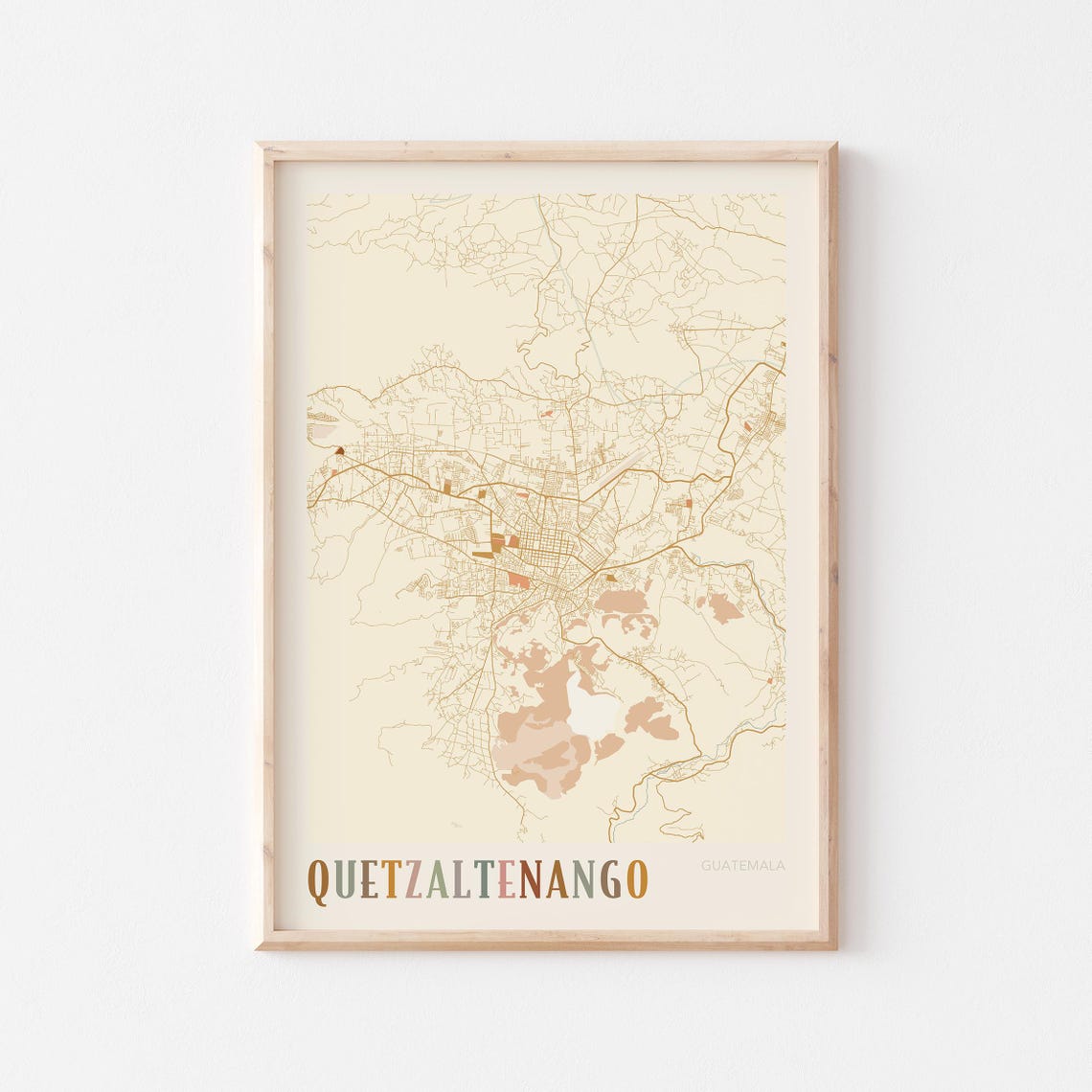 Quetzaltenango Guatemala City Street Map Travel Poster Home Decor Art