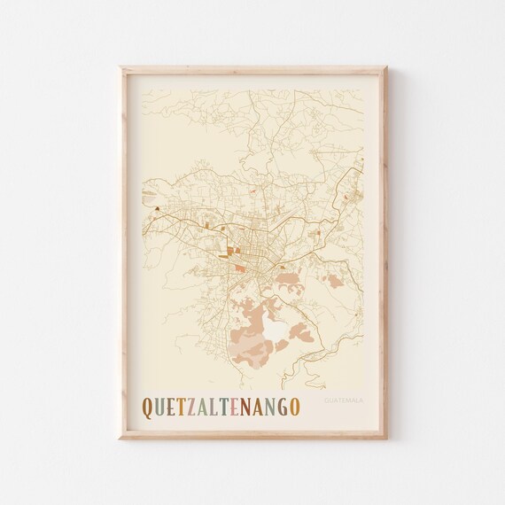 Quetzaltenango Map Poster Print Wall Art Guatemala Travel Gift Boho