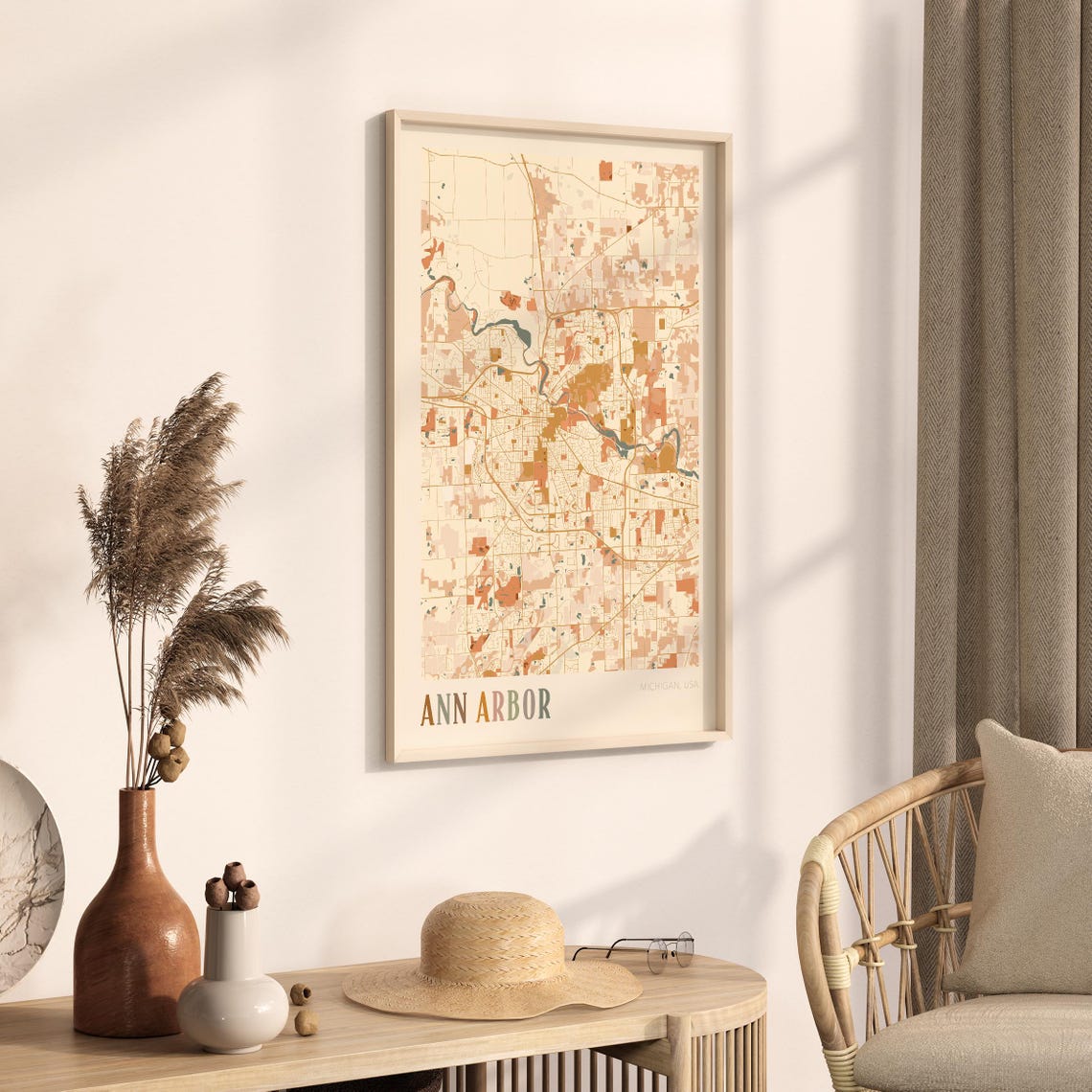 Ann Arbor Michigan Vintage Style Warm Tone City Street Map Poster - Image 3