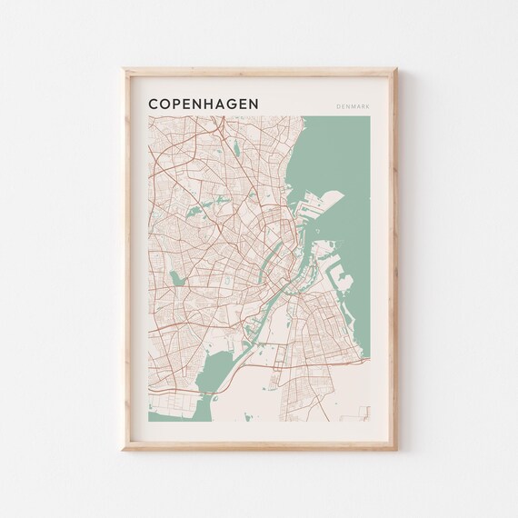 Copenhagen Denmark Minimalist Copper Line Art Street Map Poster