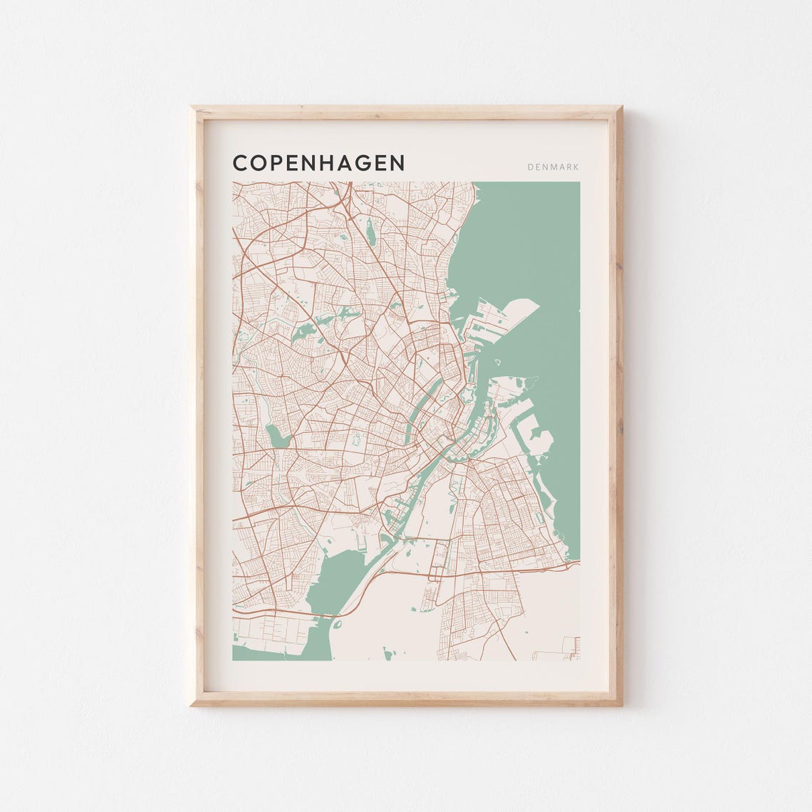 Copenhagen Denmark Minimalist Copper Line Art Street Map Poster