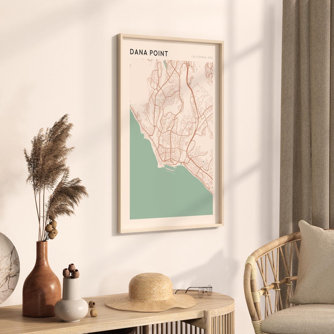 Dana Point California Minimalist Street Map Poster in Blush and Sage - Image 3