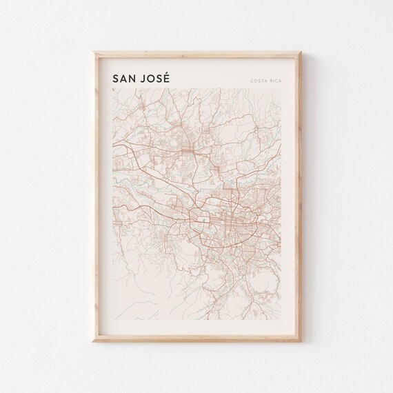 San Jose Map Poster Print Wall Art Costa Rica Travel Gift Farmhouse Decor