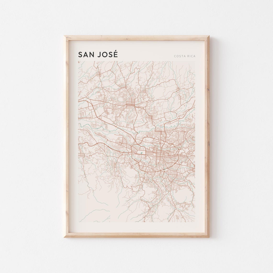 San Jose Costa Rica City Map Minimalist Cream Line Travel Poster