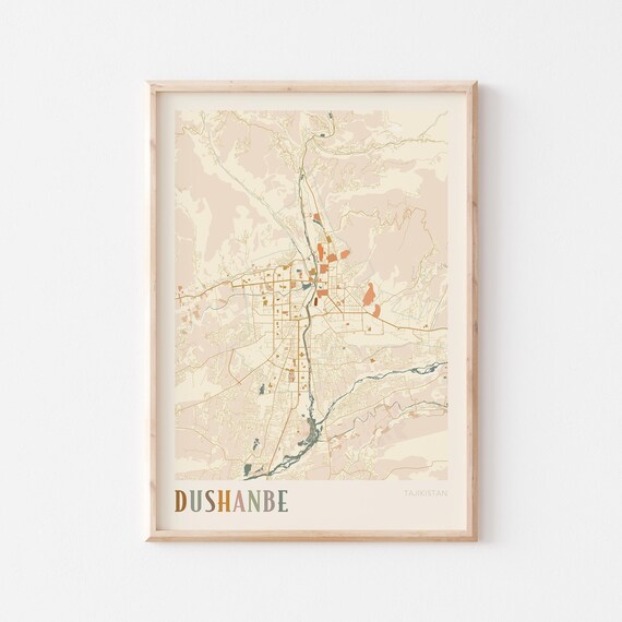 Dushanbe Map Poster Print Wall Art Tajikistan Travel Gift Boho
